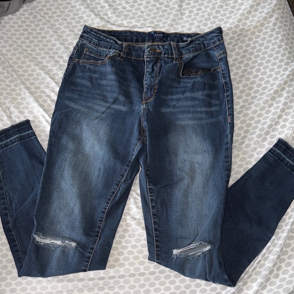 Kaari Blue Dark Blue Distressed Skinny Jeans
